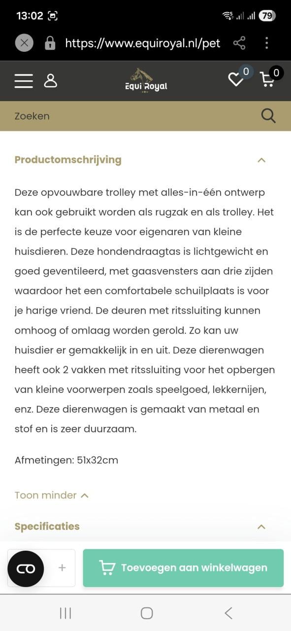 Honden trolly/rugtas