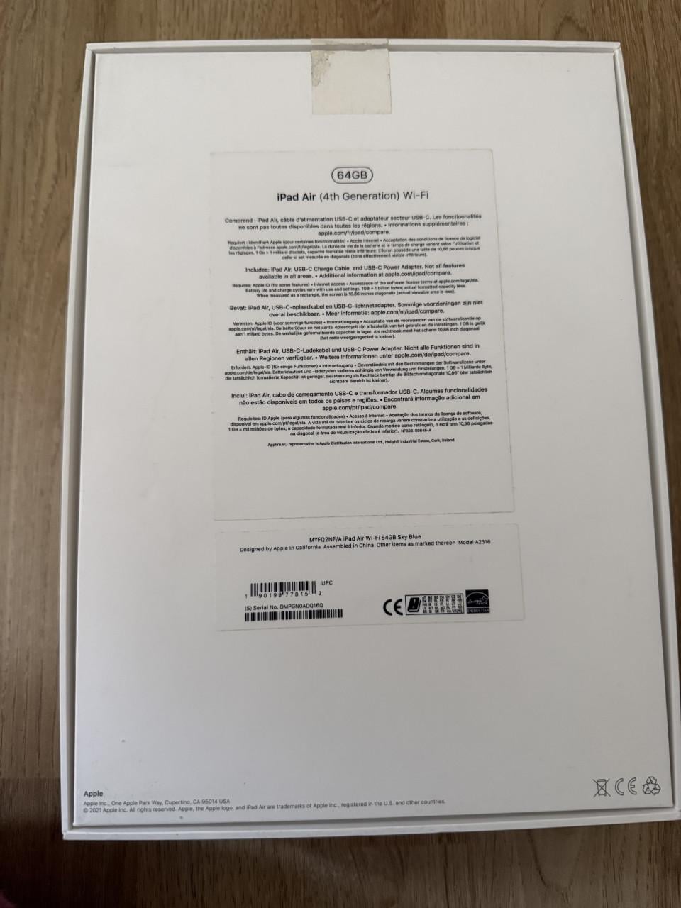 IPad Air 4 (2020) 64GB WiFi Sky Blue – Zeer nette staat + doos