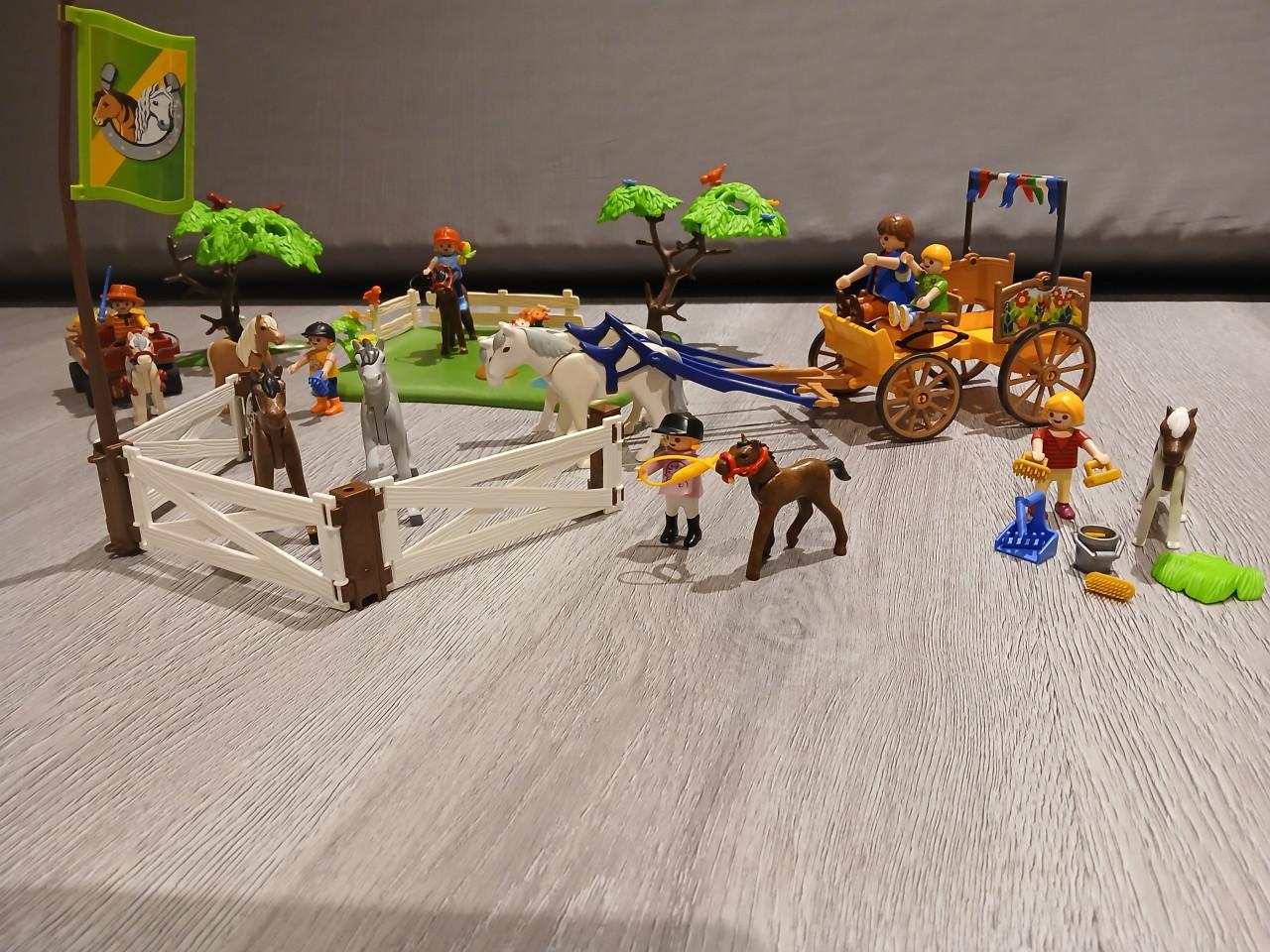 4 x playmobil: ponyweide paardenkoets verzorgpony 9 paarden!
