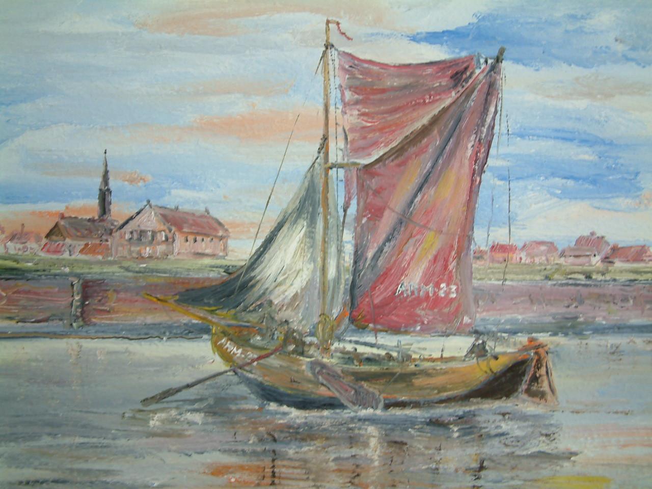 Oudere vissers zeil schepen  jac caljouw  schilderijen Arnemuiden