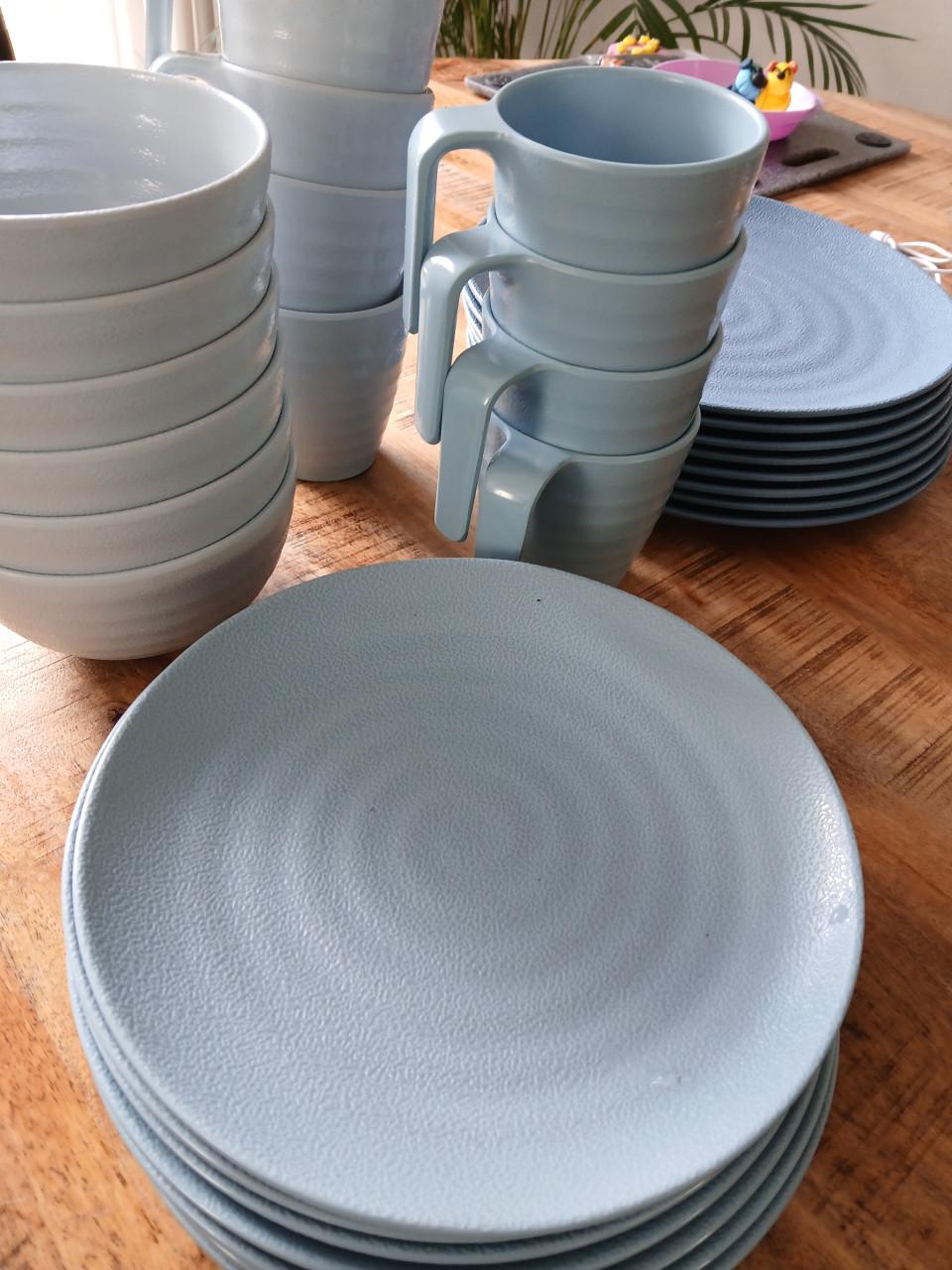 Camping servies blauw