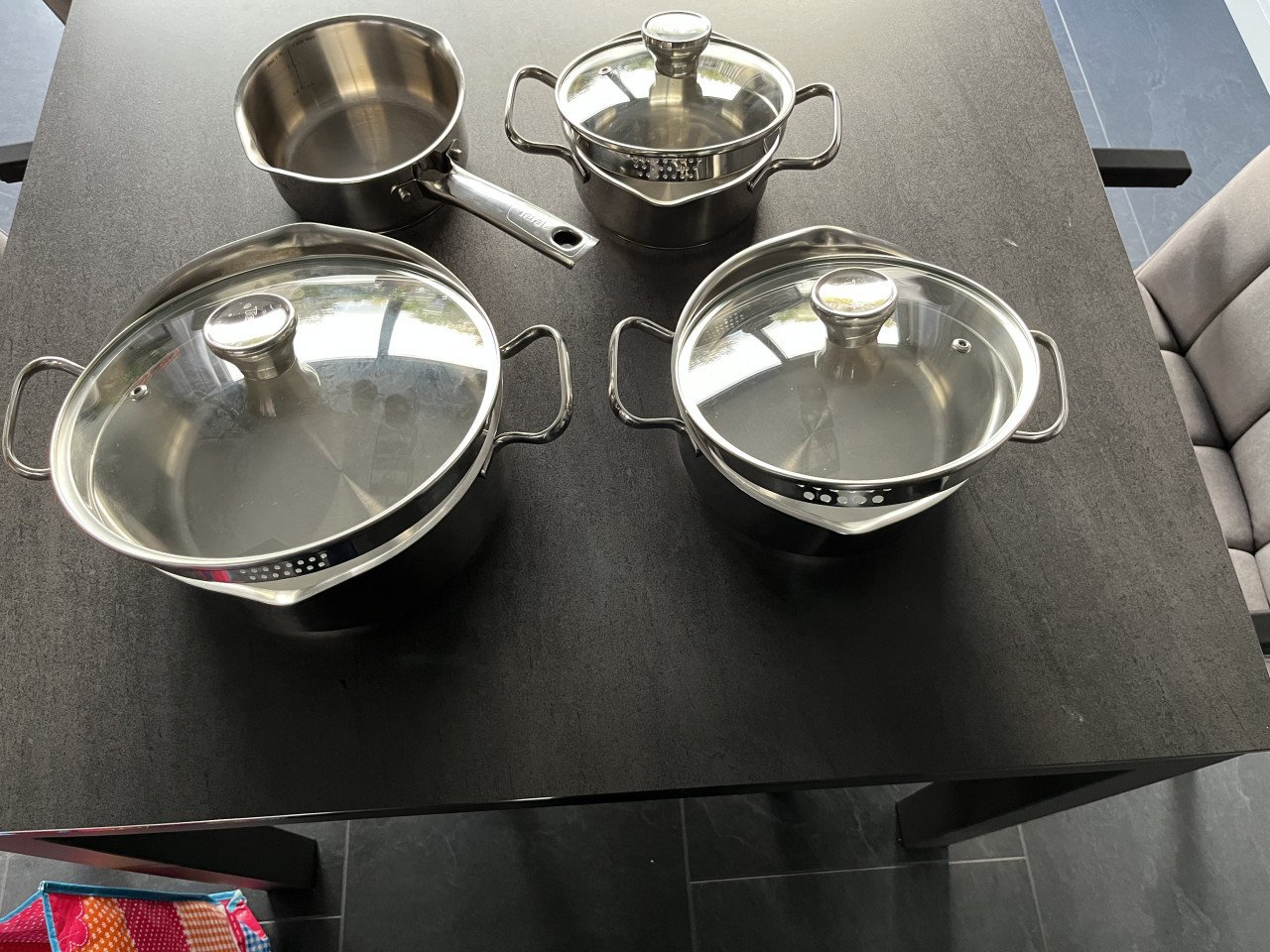 Tefal pannenset – 4-delig, RVS met glazen deksel