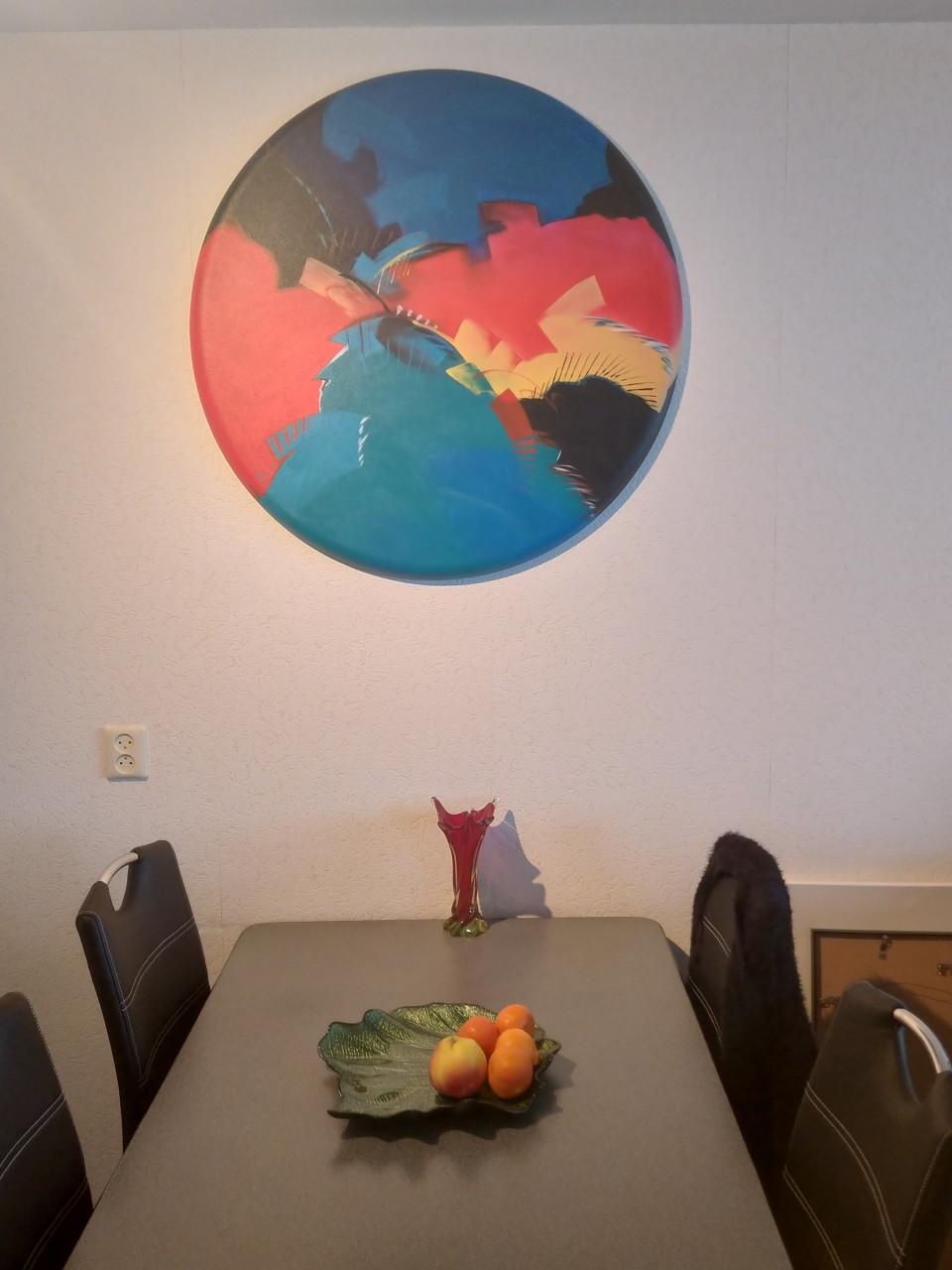 " Inner Circle " Origineel Acrylschilderij van Brian , diameter 90 cm