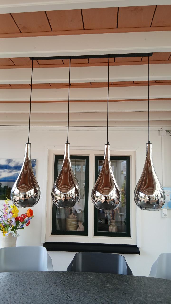 Hanglamp 4 lamp Druppelvormige hanglamp glas zilver Chromed nieuw in de doo