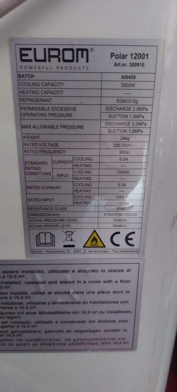 Airco mobiel Eurom Polar12001 3500W