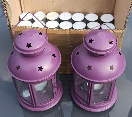 €5-165 theelichtjes+ 2 IKEA ROTERA lantaarn theelicht houder glas sterretje