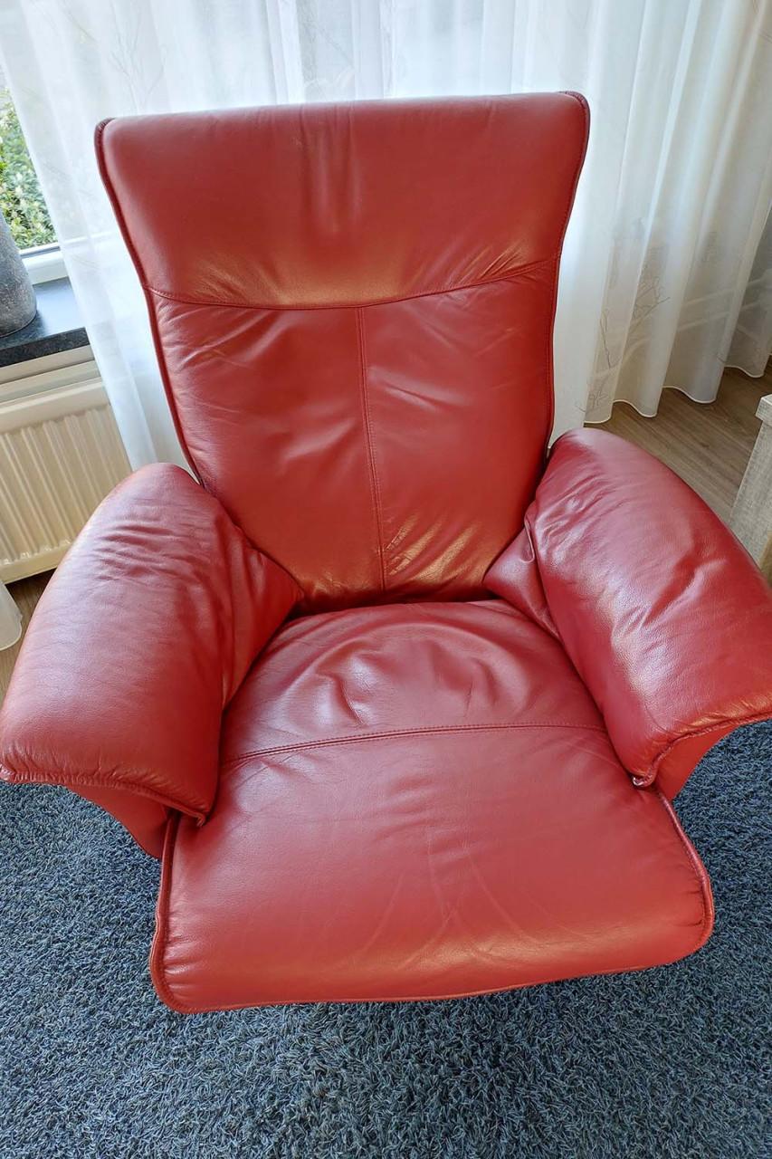 Rode leren (relax) fauteuil, gratis afhalen