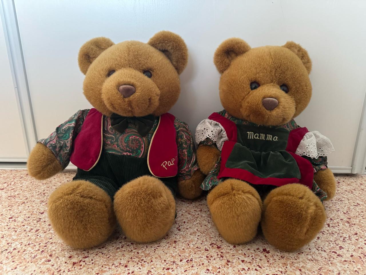 Set van 2 vintage knuffelberen "Mamma" en "Pappa"