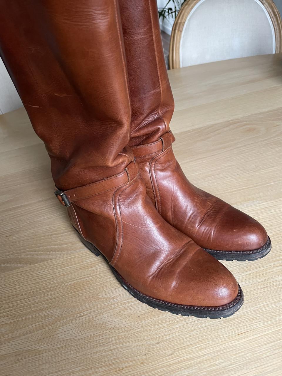Cognac leren Frye boots met konijnenbont, maat 39