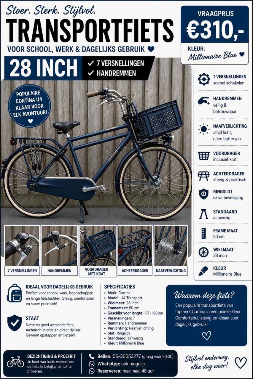 🚲 Cortina U4 Transportfiets – 28 inch – 7 versnellingen fr 50 cm