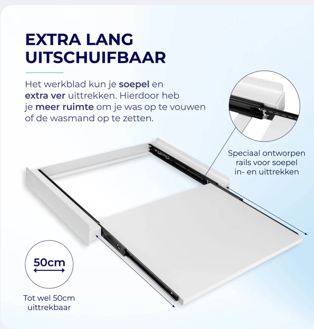 Stapelkit, uittrekbare lade tussen wasmachine en droger