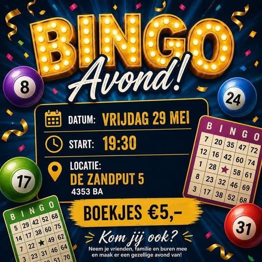 Bingo avond vrijdag 29 mei Dorpshuis Serooskerke