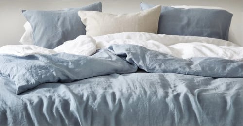 100% linnen dekbedovertrek 140x200 met sloop blauw/grijs