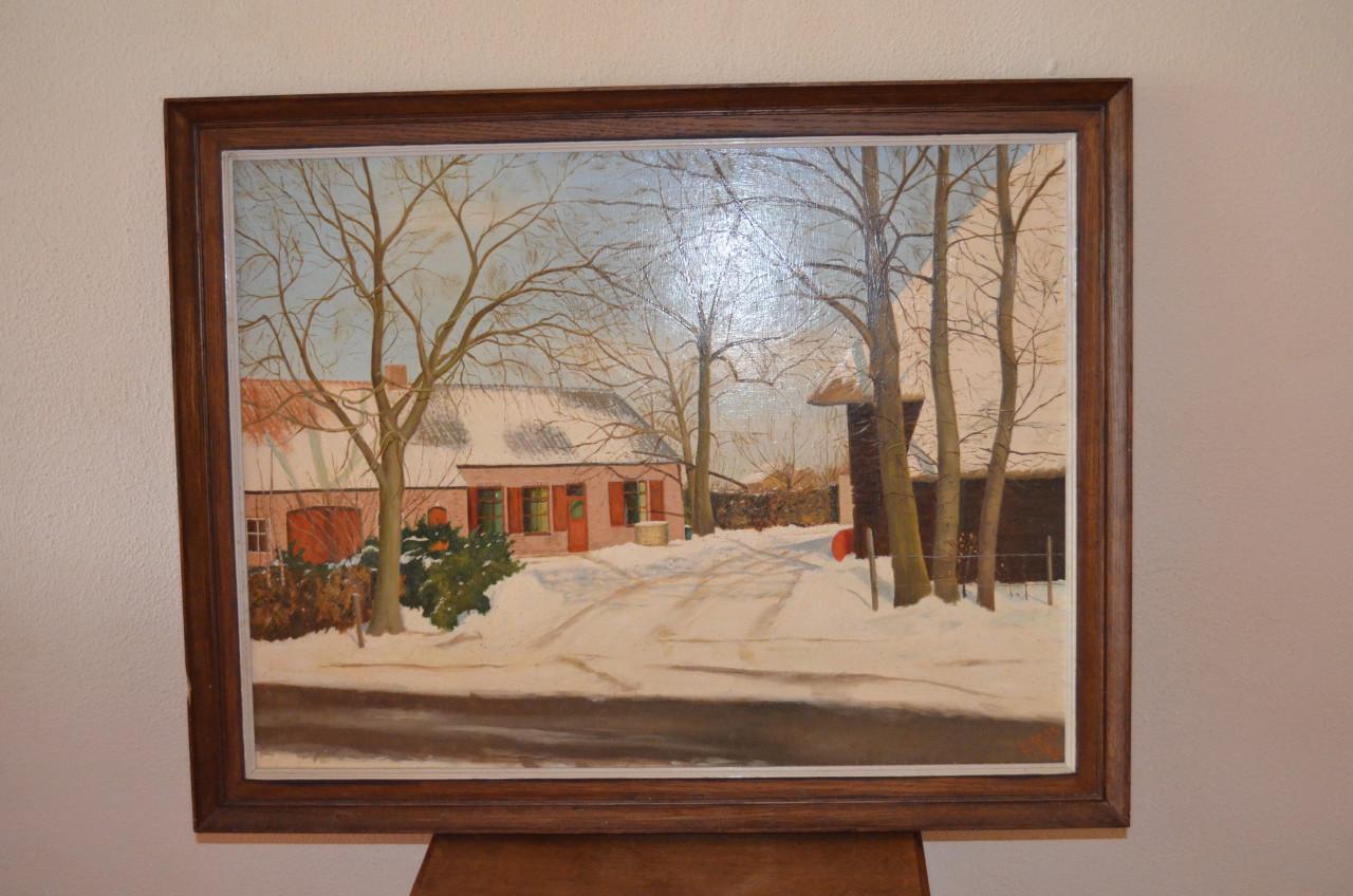 Primitief schilderij School Oudenbosch gesig. E Vonk