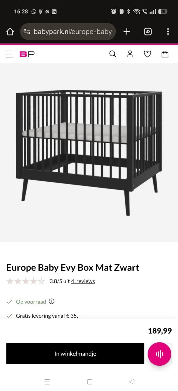 Europe baby box Evy mat zwart