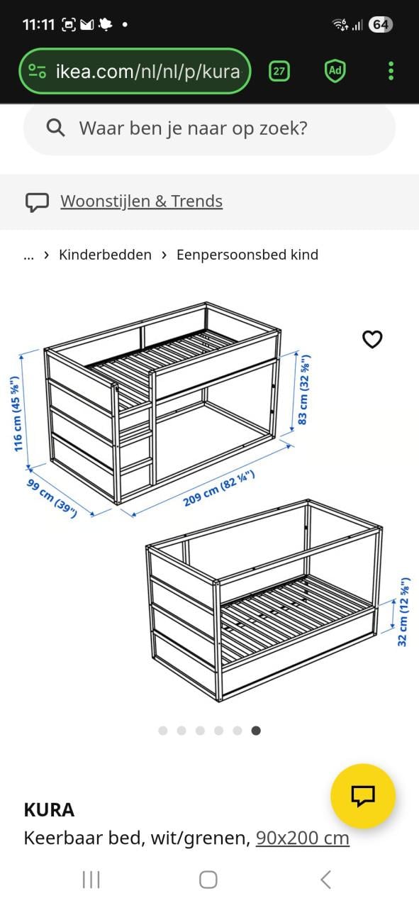 Bed Ikea KURA halfhoogslaper