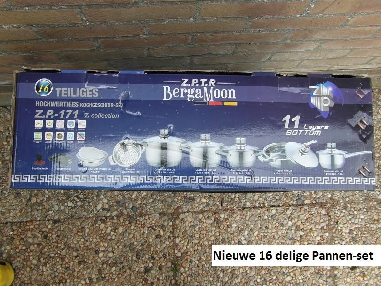 PANNEN UITZET RVS 16 delig NIEUW voor gas-inductie-keramische plaat+elektra