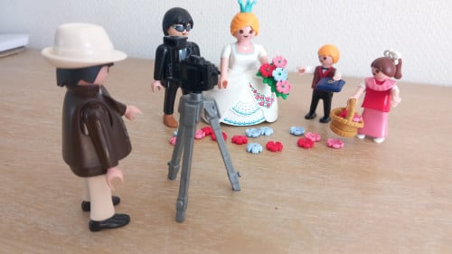 Playmobil bruidpaar, bruidskinderen en fotograaf