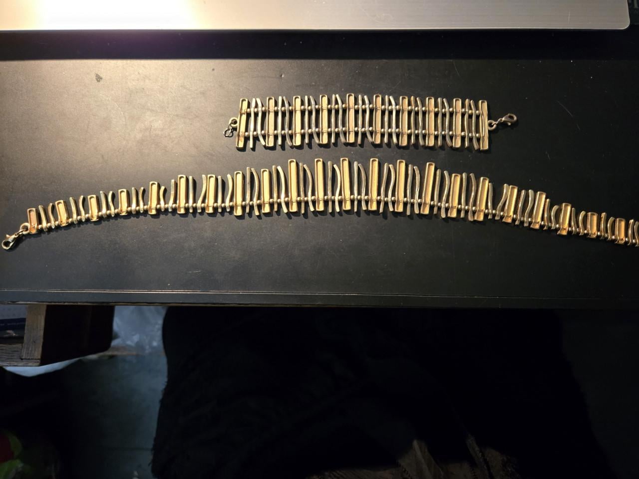 Goudkleurige vintage chokerketting met franje en bijpassen armband