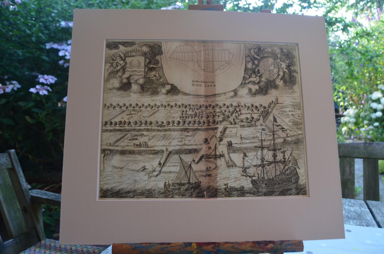 Kopergravure 'De heerlykheyt van Nieu Land' Smallegange 1696