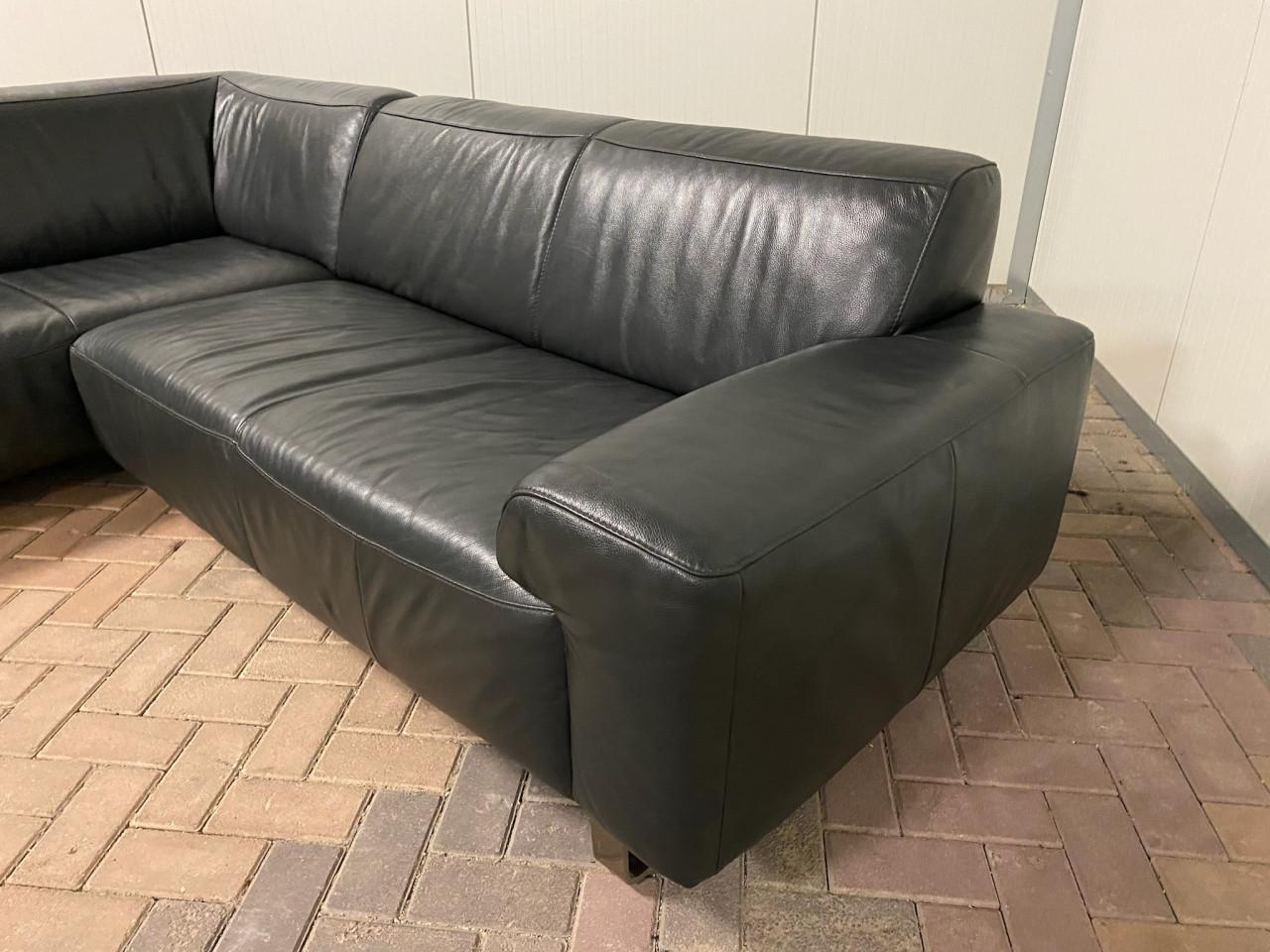 Zwart Antraciet Echt Leren Hoekbank-Gratis Levering NL