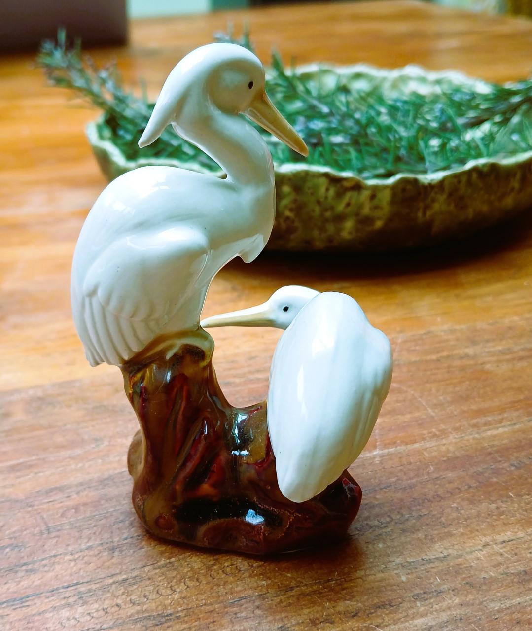 Porseleinen beeldje van twee kraanvogels - antiek - China