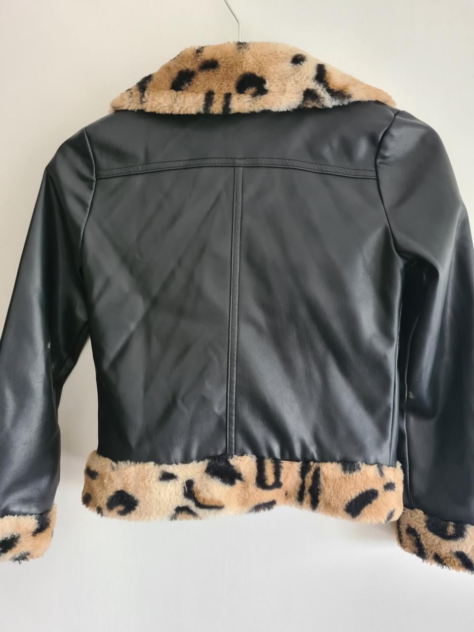 Stoere Persival PU leer meisjes jas met luipaardprint bont