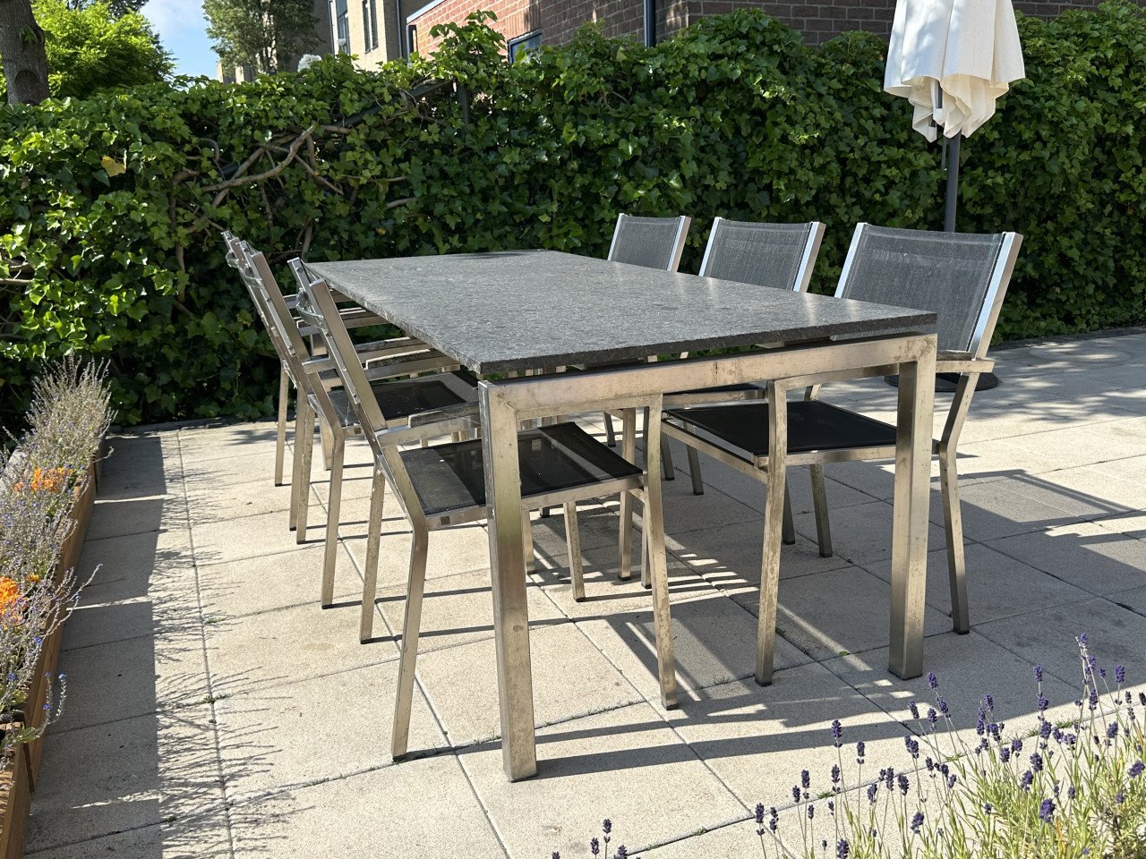 6 persoons tuinset - RVS met granieten blad