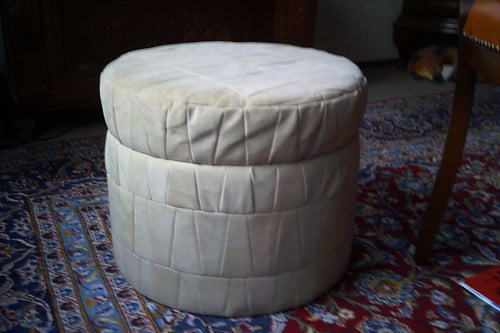 LUXE zit/opbergPOEF rond 45 cm - - beige patchwork alcantara