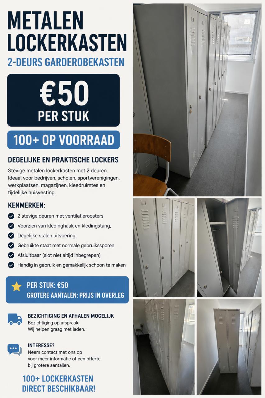 Metalen lockerkasten / garderobekasten  Ruim 100 stuks op voorraad