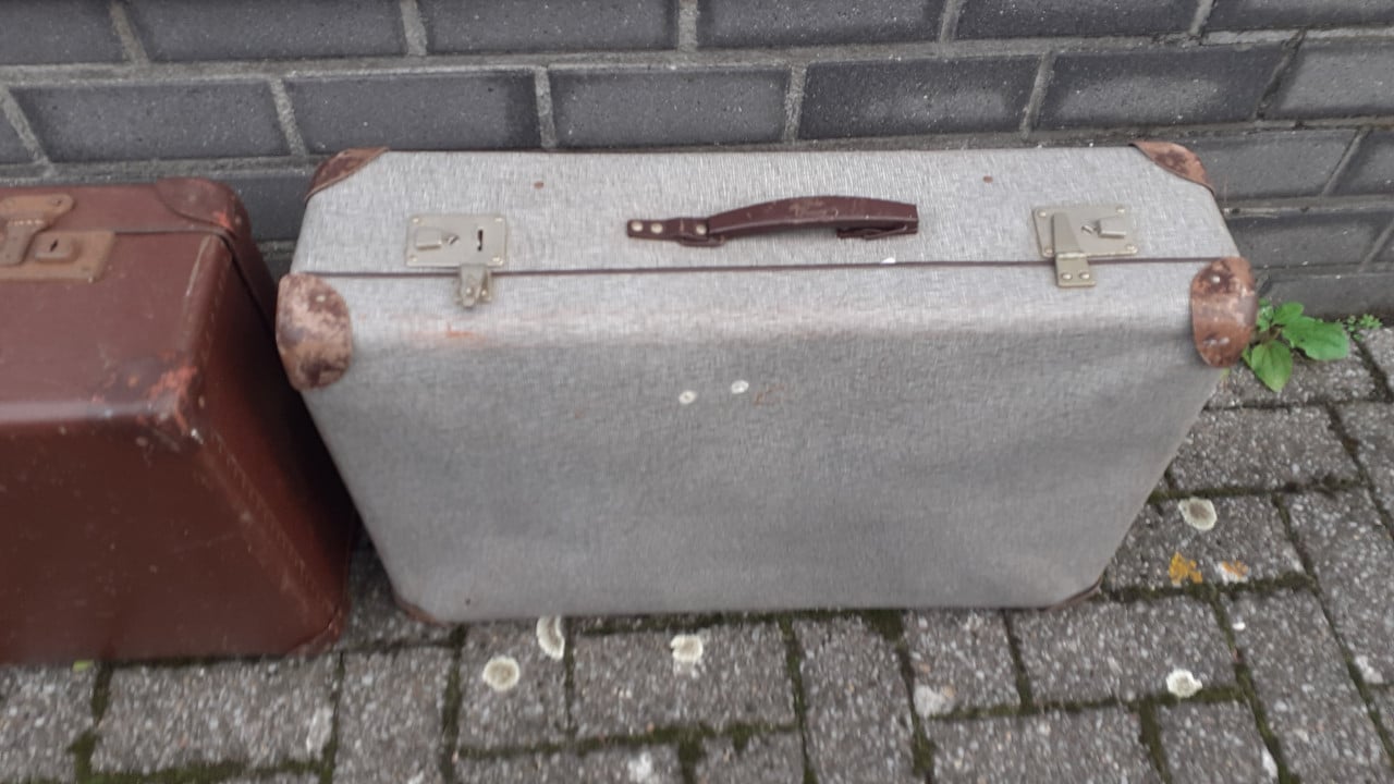 Rol-Koffers roze / groen & tas, blauw met inhoud rugzak + tas + kleine tas