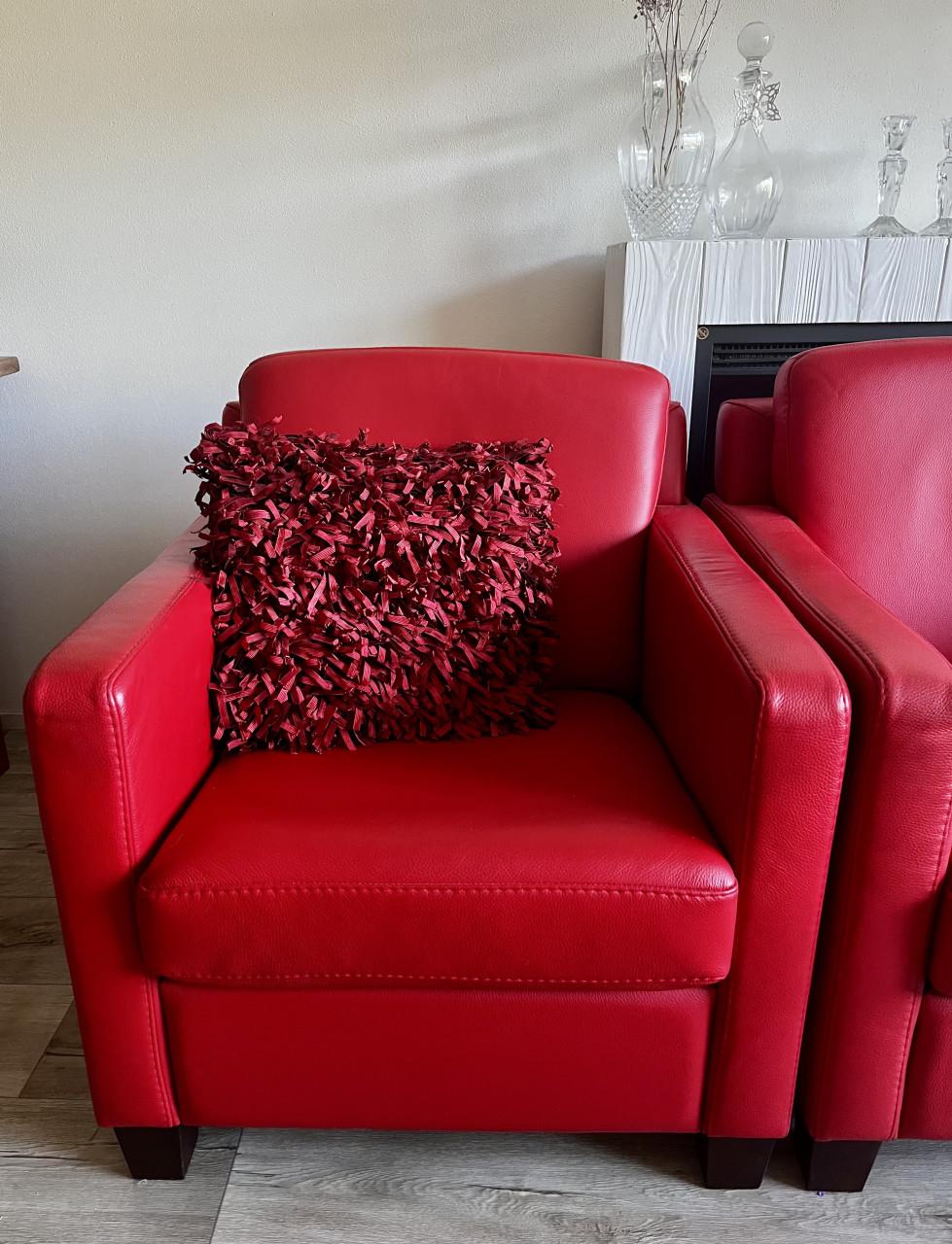 2 rode leren stoelen