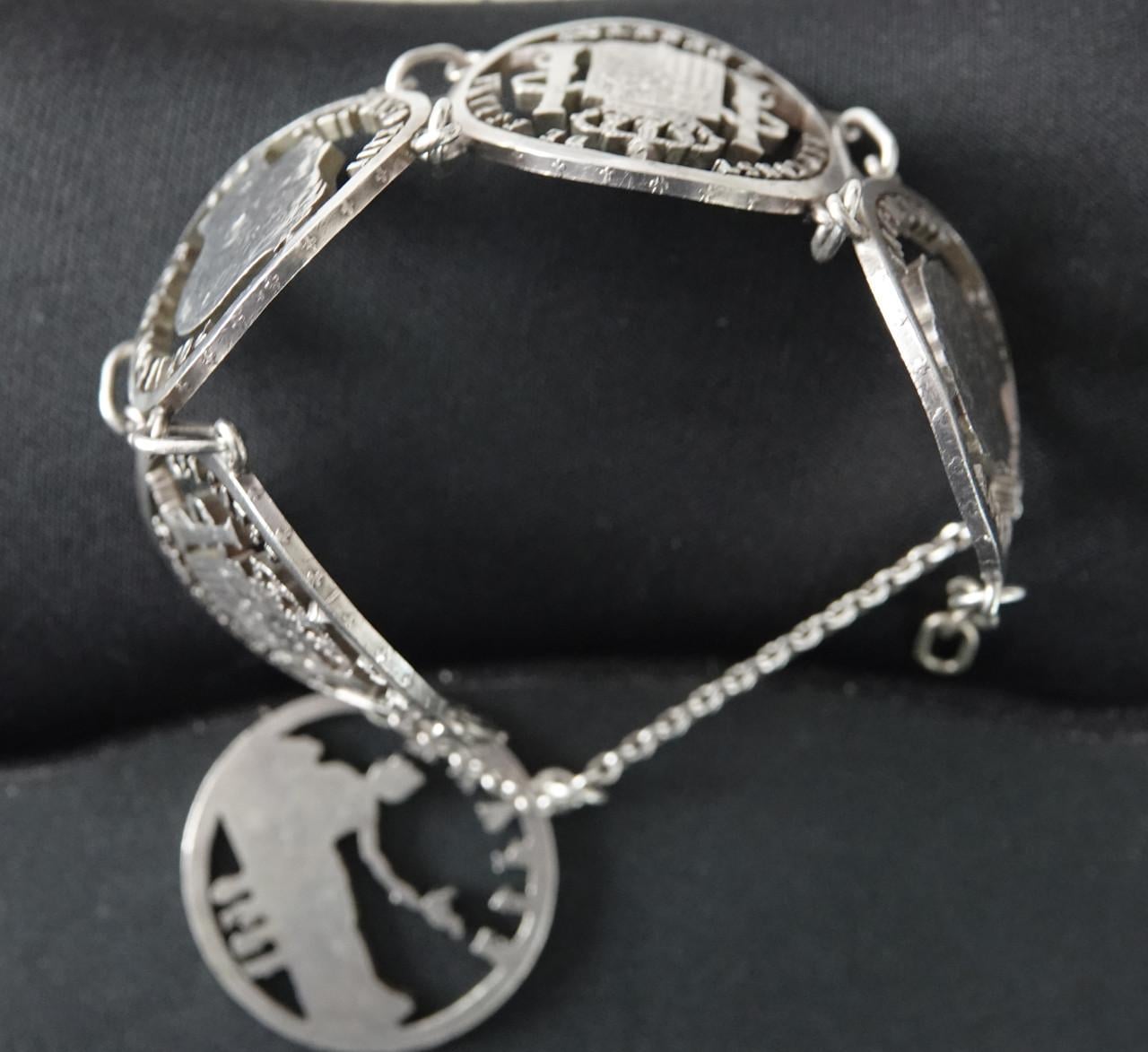 Zware Armband van 5 uitgezaagde antieke zilveren munten Spanje