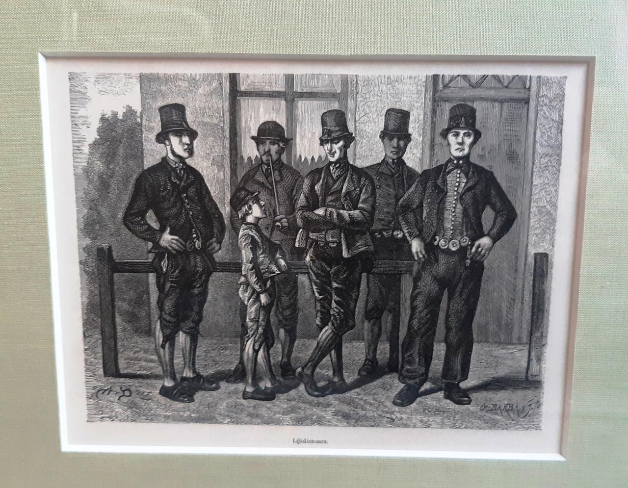 Zeeland klederdracht originele houtgravure 1875, uitvaartverzorgers