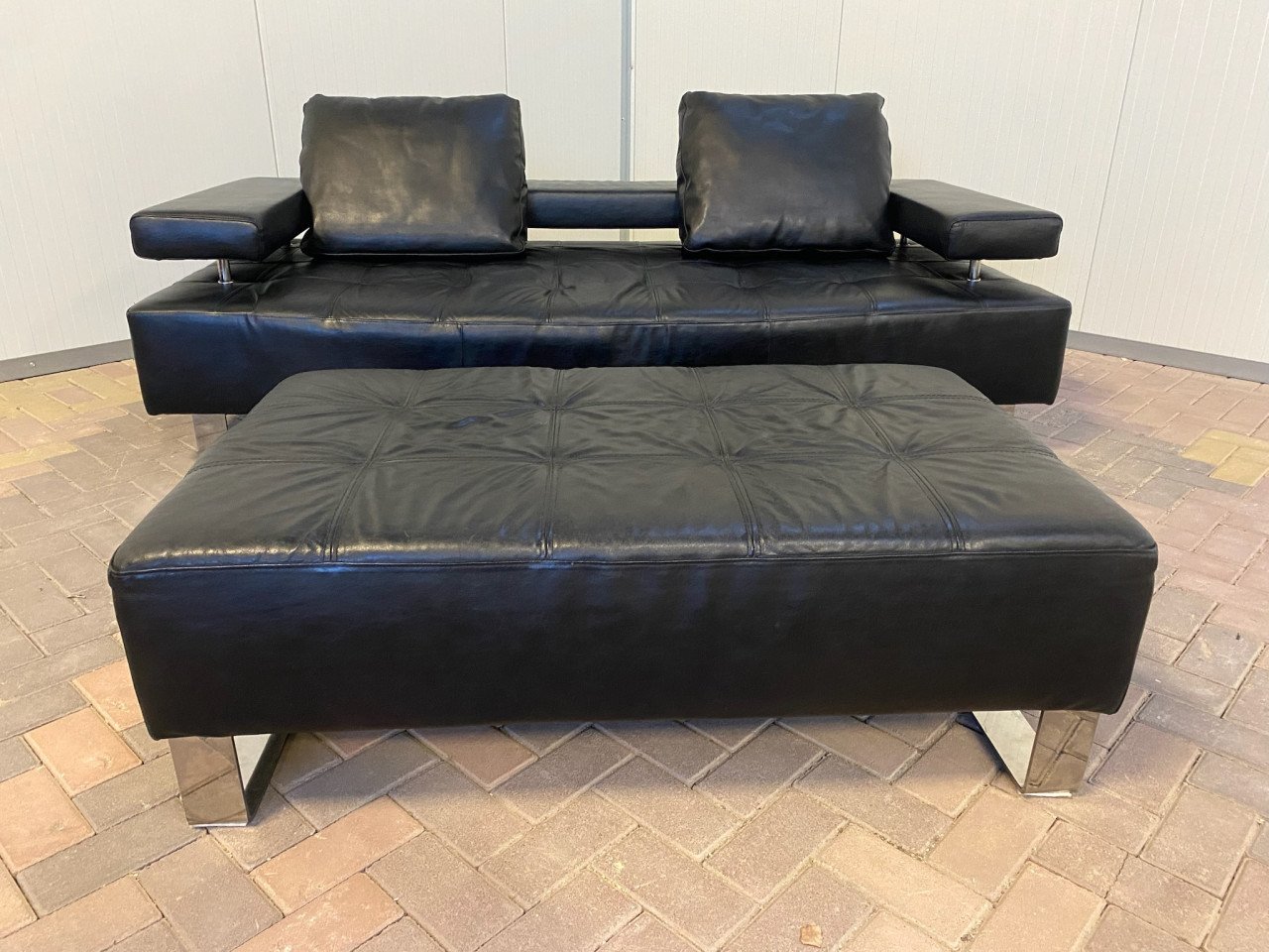 GRATIS LEVERING HEEL NL Montel 3-zits Echt Leren Bankstel met Hocker