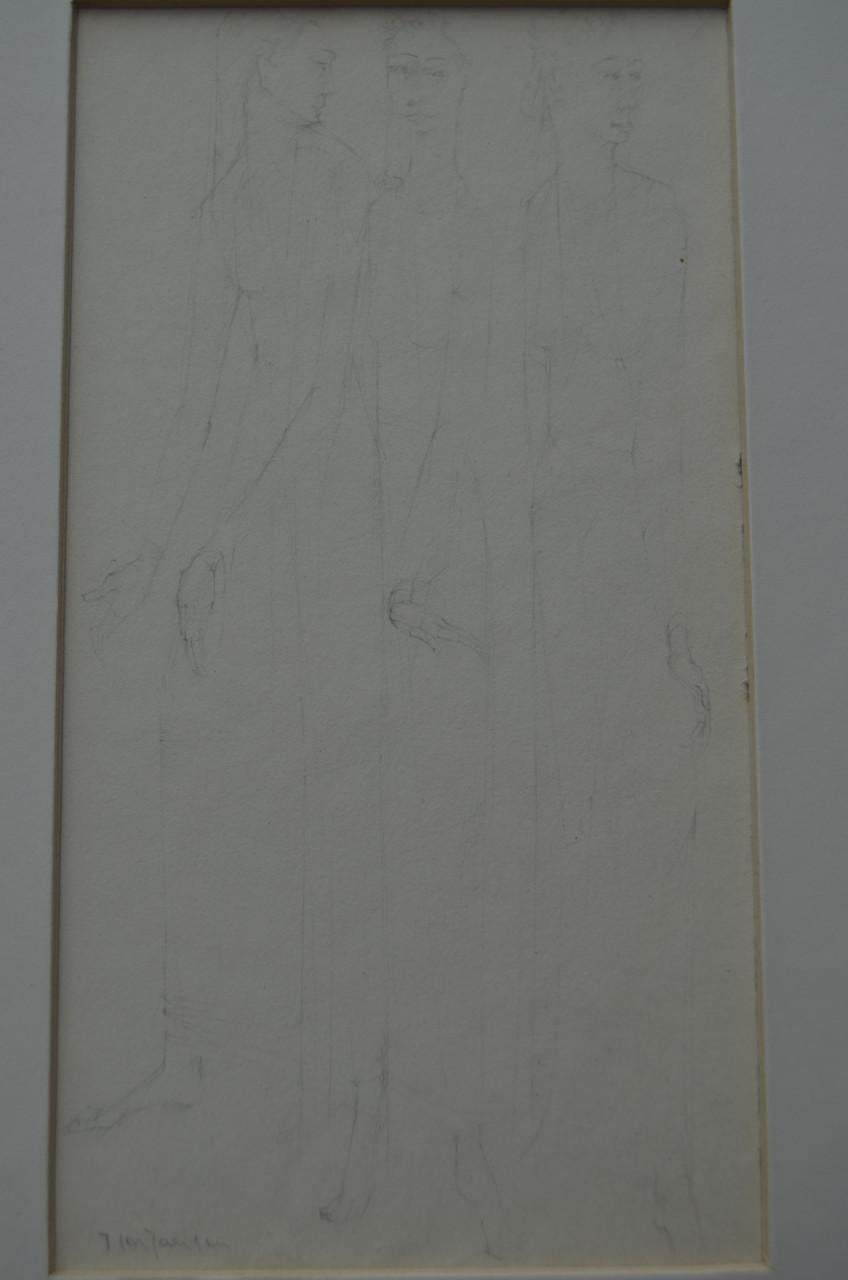 Ets/grafiek uitgemergelde mensen gesig. Jansen + 2 schetsen