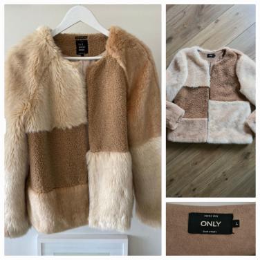 Only ecru / beige / cognac kleur fake fur bontjas  Maat L