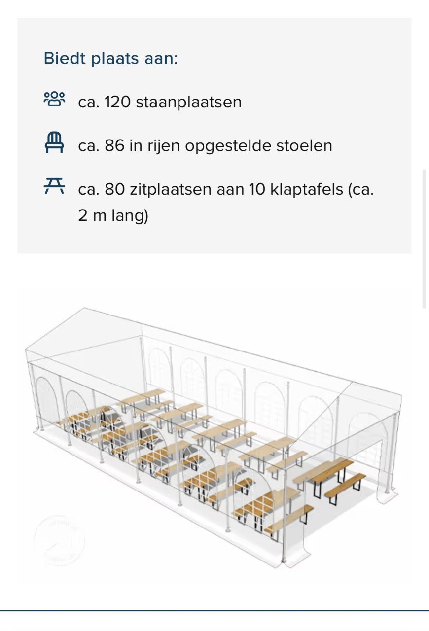 Te huur: Partytent 5x12 (PVC) + 3 biertafelsets