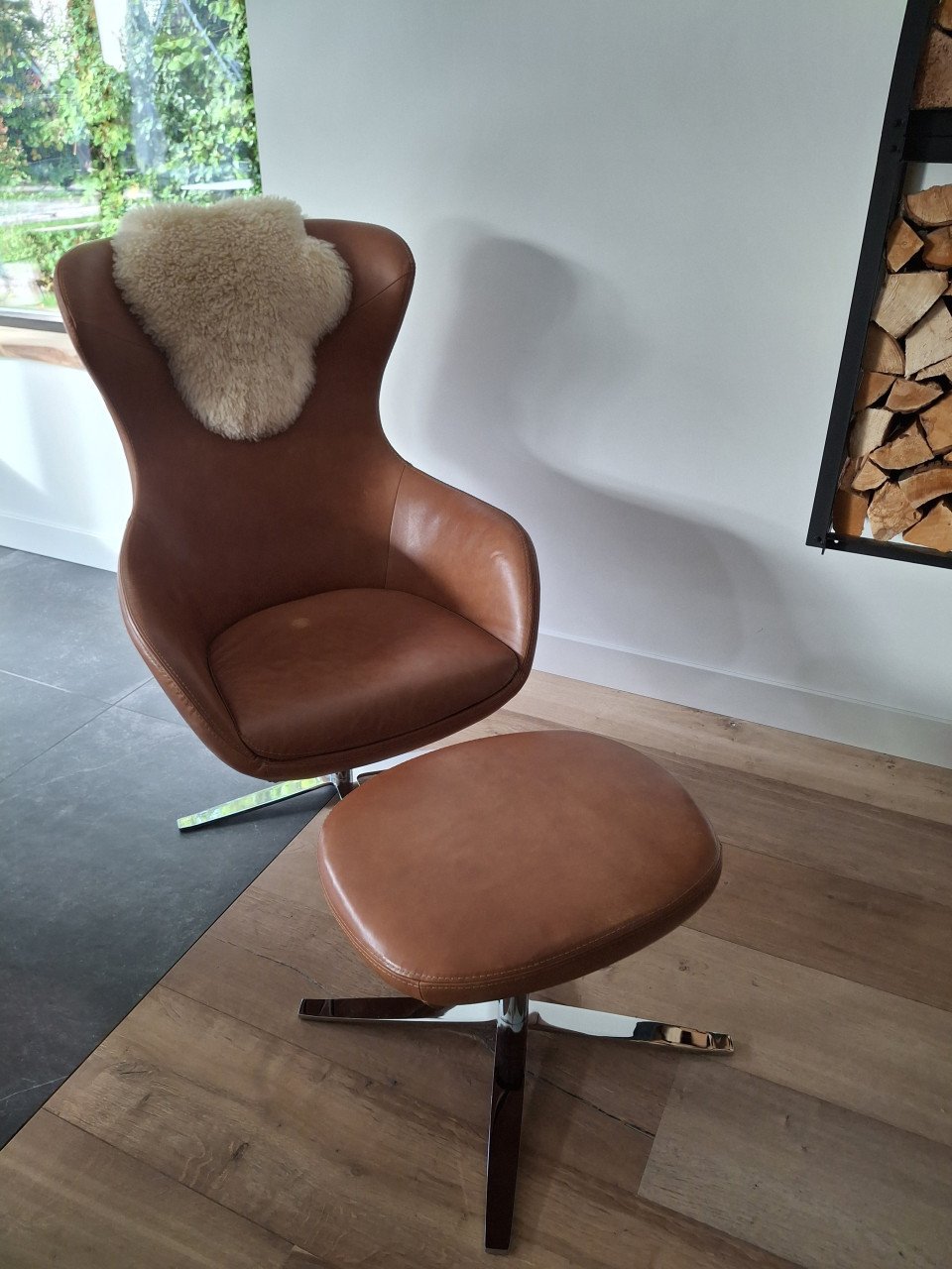 Draaifauteuil Long Beach Cognac buffelo Leer