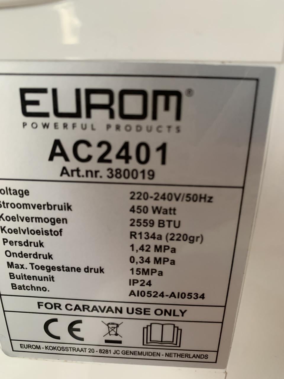 Eurom splitairco caravan