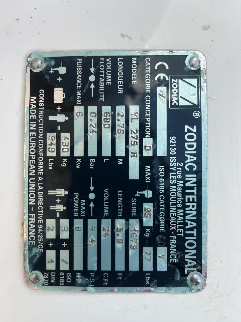 Zodiac YL 275 R rubberboot