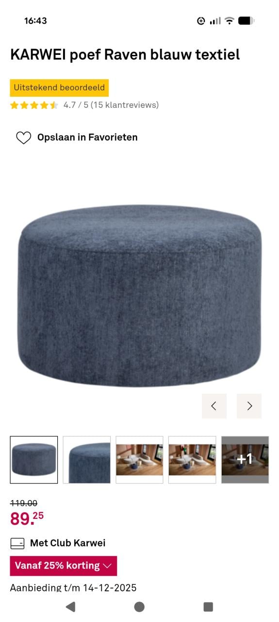 Poef Raven Blauw Karwei