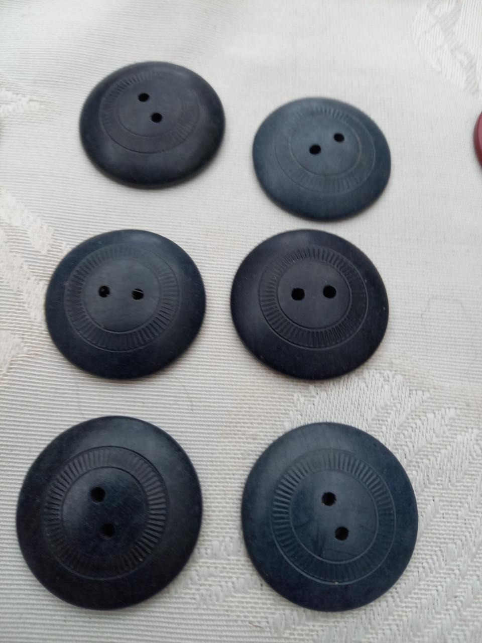 Set van 6 originele zwarte vintage knopen 35 mm x 7 mm