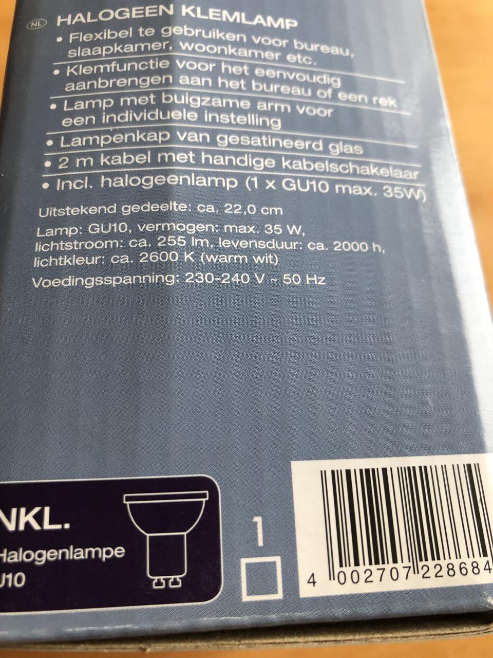 Te koop klem lampje.(nieuw).