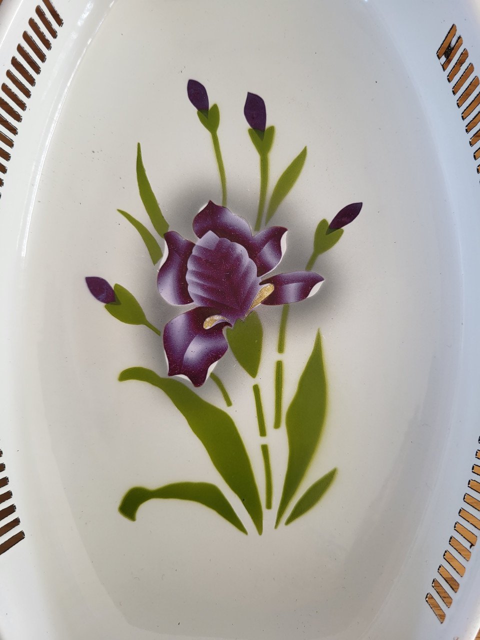 Brocante emaille schaal broodschaal broodmand iris