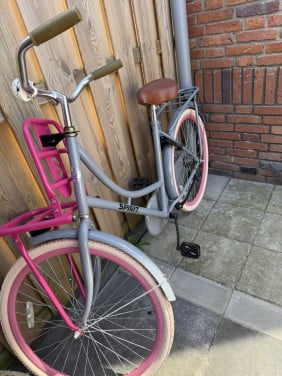 Meisjesfiets met bagagerek 26 inch wielen grijs / roze