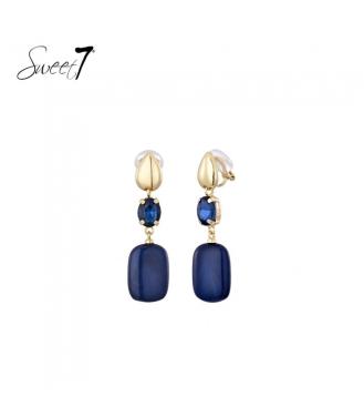 Oorclips Blauw met Goudkleurige knop en strass steentje