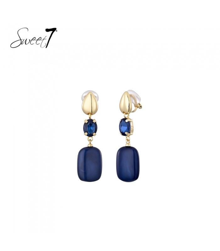 Oorclips Blauw met Goudkleurige knop en strass steentje