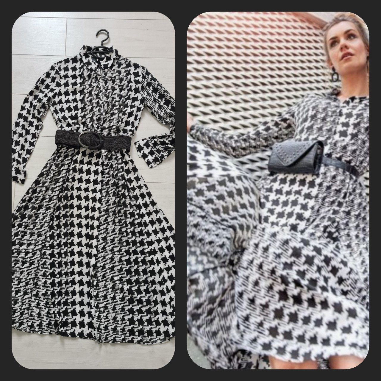 Zwart-wit door knoop Maxi jurk / blouse van Eksept van Shoeby Maat M