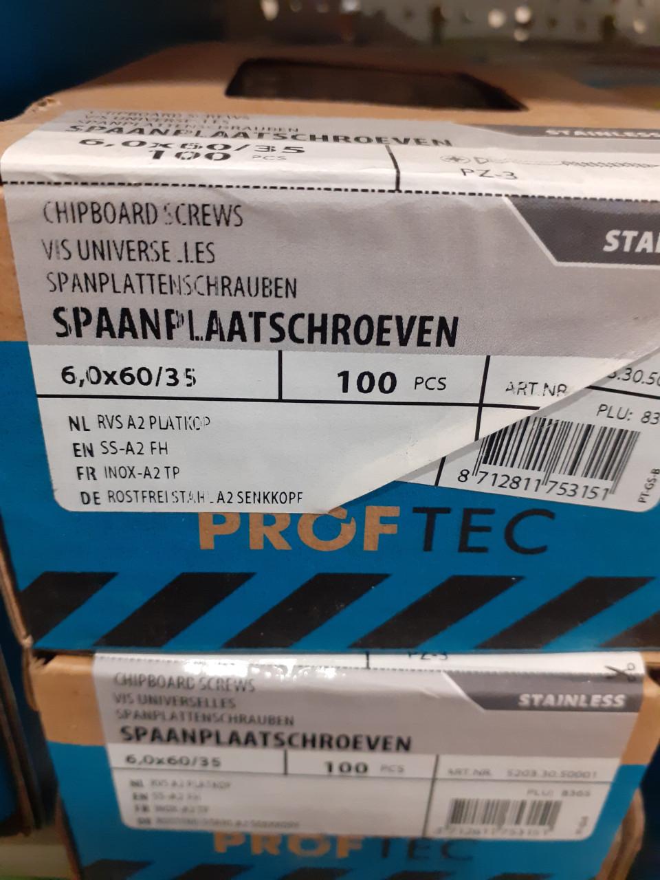 RVS proftec spaanplaatschroeven 70 % korting bij HHZB